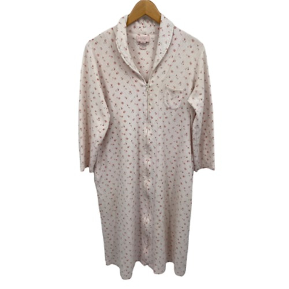 Vintage Cabernet Cottagecore Nightgown  Robe LP White Floral Zip Front‎ Pockets